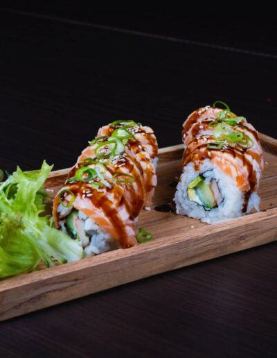 Flambéed soft shell salmon from Wok 24 in Schiedam